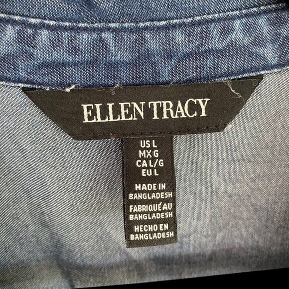 Ellen Tracy Navy Blue Chambray Sleeveless Top - Large - Picture 5 of 5